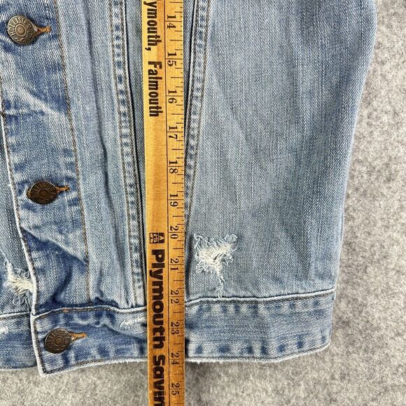 Hollister Trucker Jean Jacket Mens M Blue Distressed Denim Casual Western Y2K - Picture 15 of 16